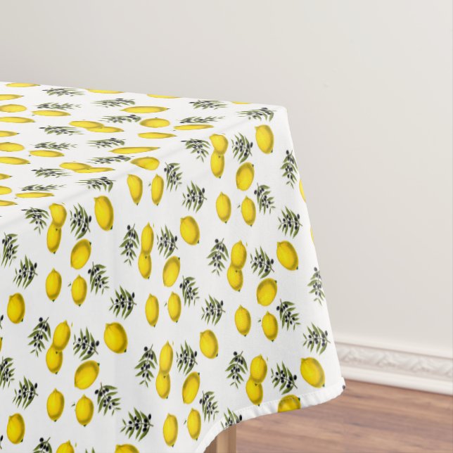 Modern Vintage Lemon & Olive Pattern Tablecloth (In Situ)