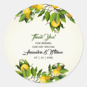 Modern Vintage Lemon Thank You   Wedding Classic Round Sticker