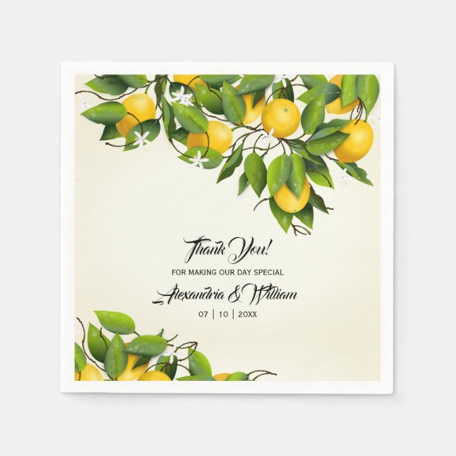 Modern Vintage Lemon Thank You | Wedding Napkin (Front)