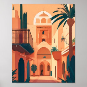 Modern Vintage Marrakech Morocco Flat Vector Art Poster