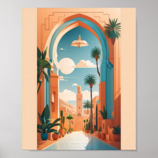 Modern Vintage Marrakech Morocco Flat Vector Art Poster