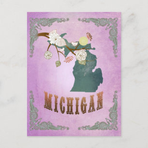 Modern Vintage Michigan State Map-Grape Purple Postcard