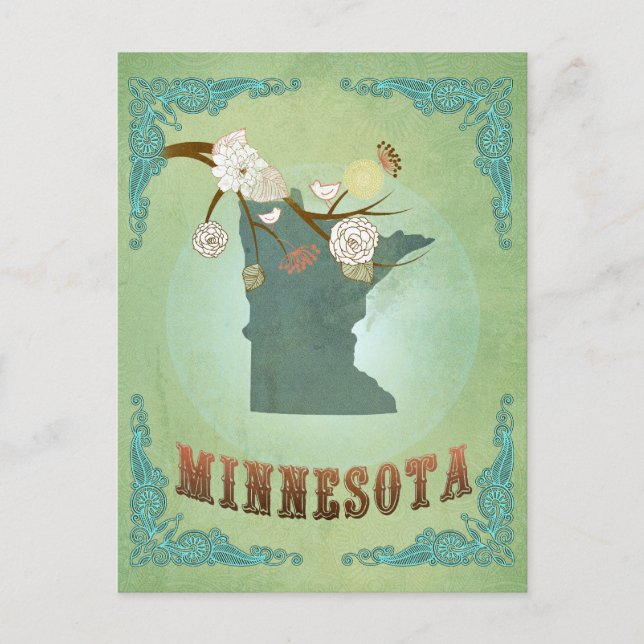 Modern Vintage Minnesota State Map – Sage Green Postcard (Front)