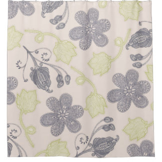 Modern vintage mint green ivory grey floral shower curtain