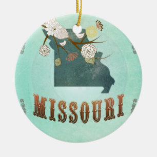 Modern Vintage Missouri State Map – Turquoise Bl Ceramic Tree Decoration