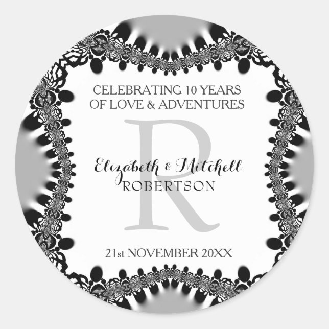 Modern Vintage Monogram Wedding Anniversary Classic Round Sticker (Front)