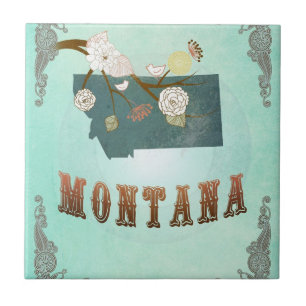 Modern Vintage Montana State Map – Turquoise Blu Tile