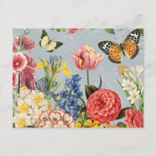 modern vintage multl botanical flowers postcard