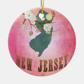 Modern Vintage New Jersey State Map- Candy Pink Ceramic Tree Decoration