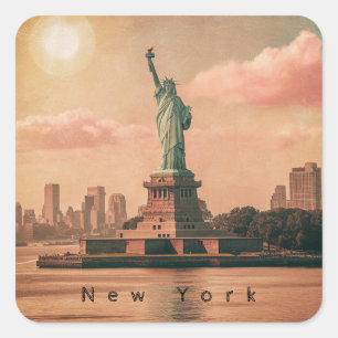 Modern Vintage New York City Statue of Liberty NYC Square Sticker