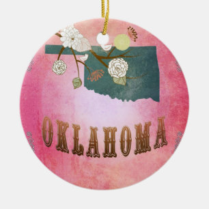 Modern Vintage Oklahoma State Map- Candy Pink Ceramic Tree Decoration