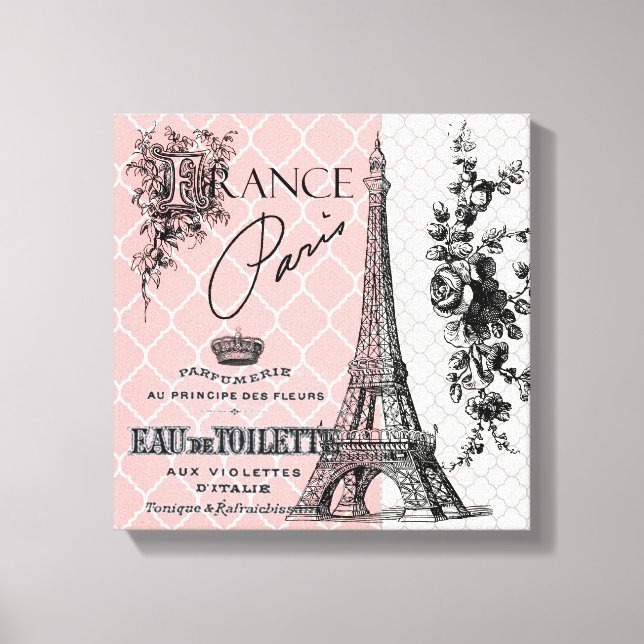 Modern Vintage Paris Eiffel Tower stretched canvas Print (Front)