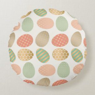 modern vintage pastel graphic easter eggs round cushion