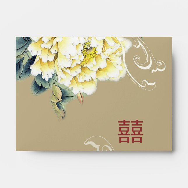 modern vintage peony floral chinese Wedding Envelopes (Front)