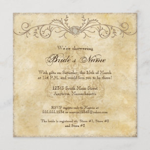 Modern Vintage Peony Floral Swirls, Bridal Shower Invitation