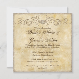Modern Vintage Peony Floral Swirls Couple Shower Invitation