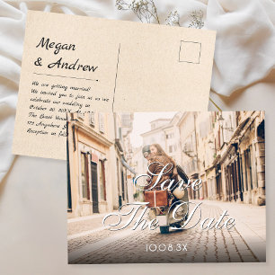 Modern vintage photo wedding invitation  postcard
