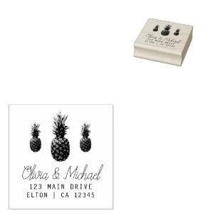 Modern Vintage Pineapple Return Address Wedding Ru Rubber Stamp