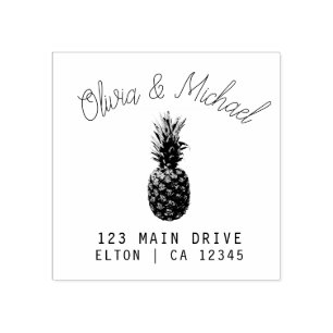 Modern Vintage Pineapple Return Address Wedding Rubber Stamp