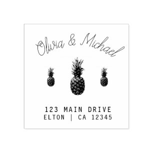 Modern Vintage Pineapple Return Address Wedding Rubber Stamp
