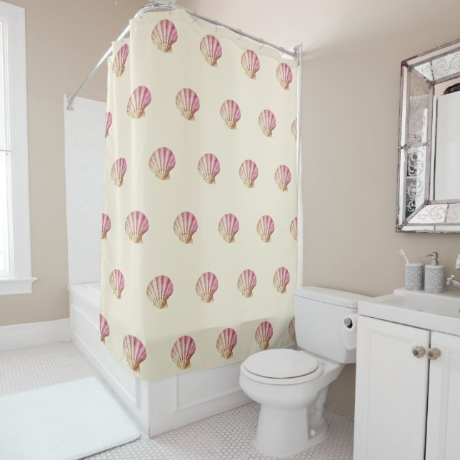 Modern Vintage Pink Beige Shells Shower Curtain (In Situ)