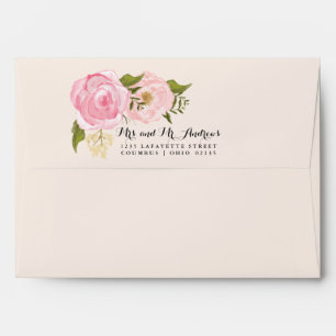 Modern Vintage Pink Floral Personalised Wedding Envelopes