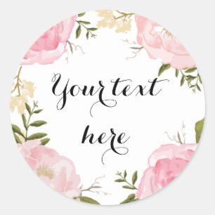 Modern Vintage Pink Floral Wedding Blank Classic Round Sticker