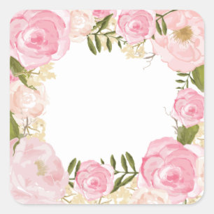 Modern Vintage Pink Floral Wedding Blank Custom Square Sticker
