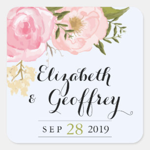 Modern Vintage Pink Floral Wedding Custom Favour Square Sticker