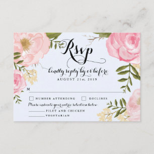 Modern Vintage Pink Floral Wedding RSVP Card