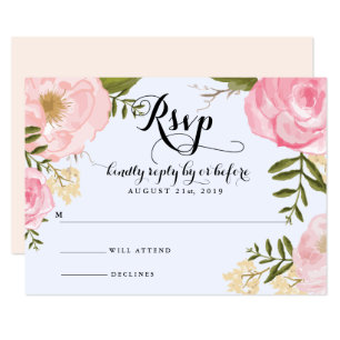 Modern Vintage Pink Floral Wedding RSVP Card