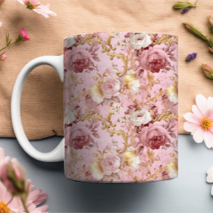 Modern vintage pink & Gold watercolor floral girly Mug