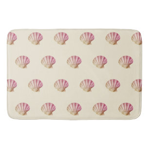 Modern Vintage Pink Red Shells on Beige Cream Bath Mat