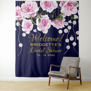 Modern Vintage Pink Roses Pearls Wedding Tapestry