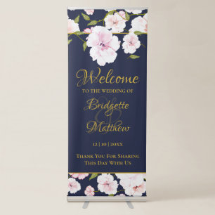 Modern Vintage Pink Roses Personalised Wedding Retractable Banner