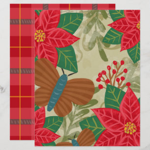 Modern Vintage Pointsettia Ephemera Scrapbook Pape