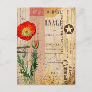 Modern Vintage Poppy Flowers collage art Postcard