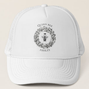 Modern Vintage Queen Bee Butterfly Wreath Name Trucker Hat