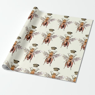 Modern Vintage Queen Bee Crown Gold Brown Wrapping Paper