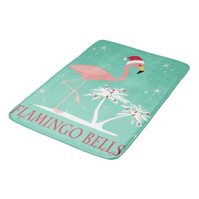 MODERN VINTAGE RETRO CHRISTMAS FLAMINGO BATH MAT (Angled)