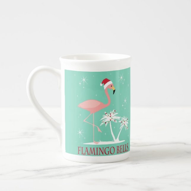 MODERN VINTAGE RETRO CHRISTMAS FLAMINGO BONE CHINA MUG (Left)