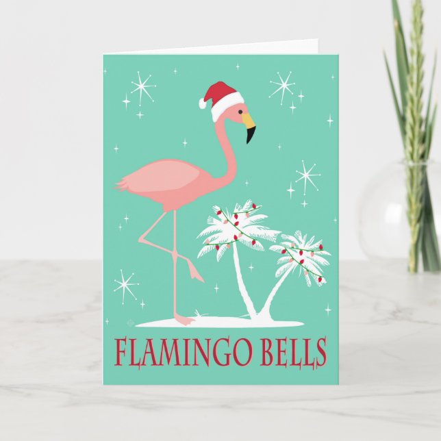 MODERN VINTAGE RETRO CHRISTMAS FLAMINGO CARD (Front)