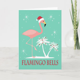 MODERN VINTAGE RETRO CHRISTMAS FLAMINGO CARD