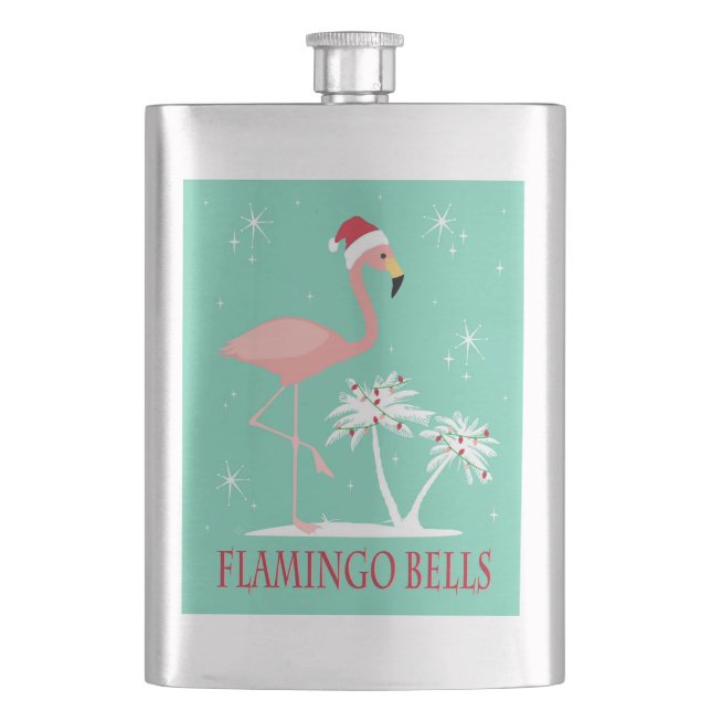 MODERN VINTAGE RETRO CHRISTMAS FLAMINGO HIP FLASK (Front)