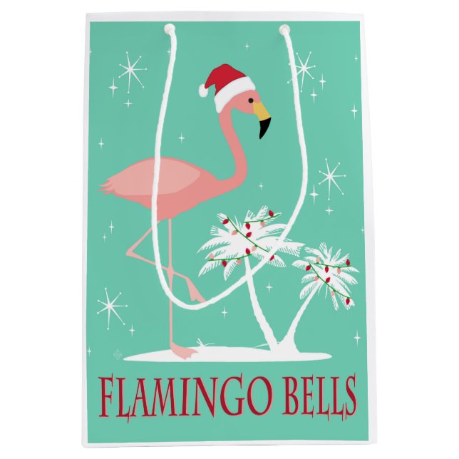 MODERN VINTAGE RETRO CHRISTMAS FLAMINGO MEDIUM GIFT BAG (Front)