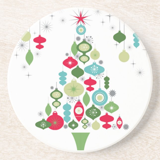 modern vintage retro christmas tree coaster (Front)
