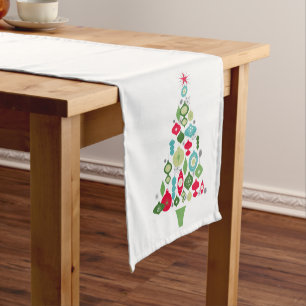 modern vintage retro christmas tree short table runner