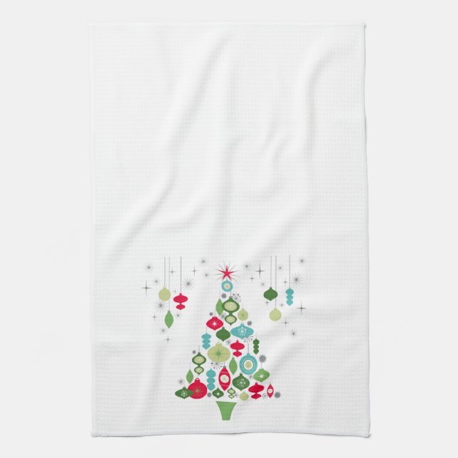 modern vintage retro christmas tree tea towel (Vertical)