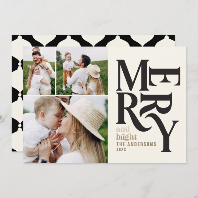 Modern vintage retro Chritsmas black gold photo Announcement (Front/Back)