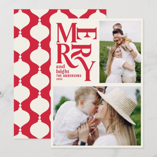 Modern vintage retro Chritsmas red photo Announcement (Front/Back)